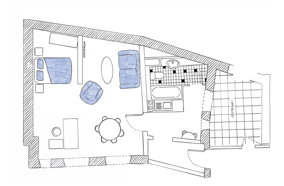 Plan studio terrasse 49 Maison Suger