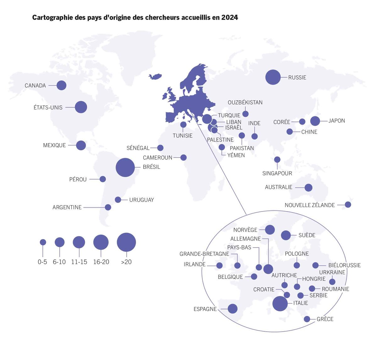 Cartographie 2024 des pays d'origine des résident.es