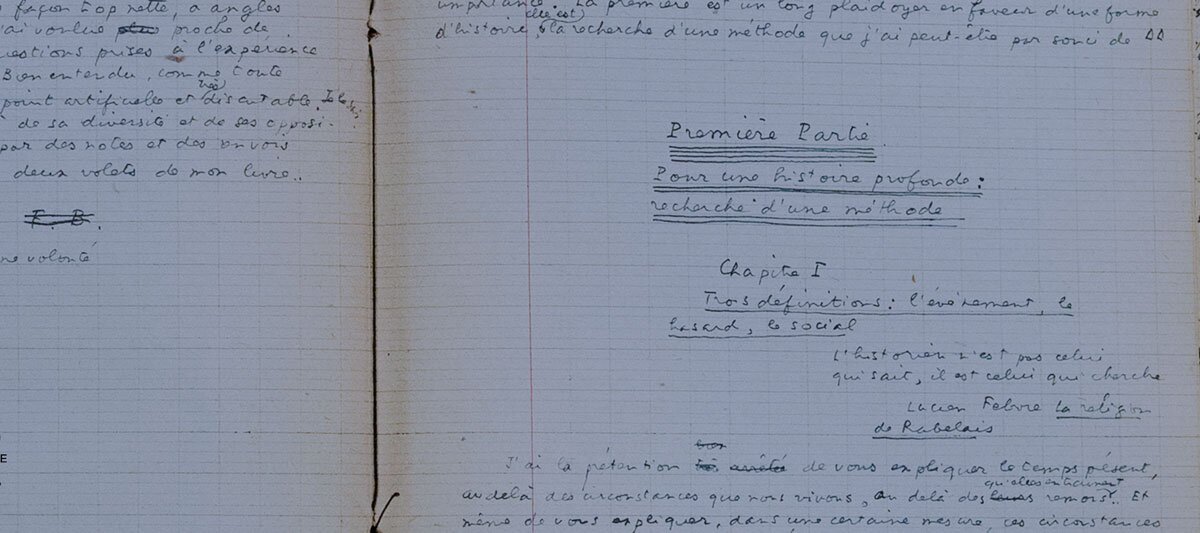 Détail du manuscrit de Fernand braudel