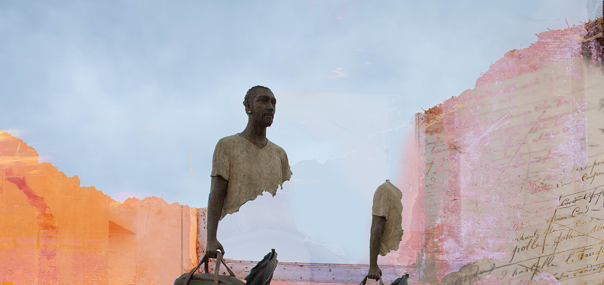 Sculpture du voyageur de Bruno Catalano 