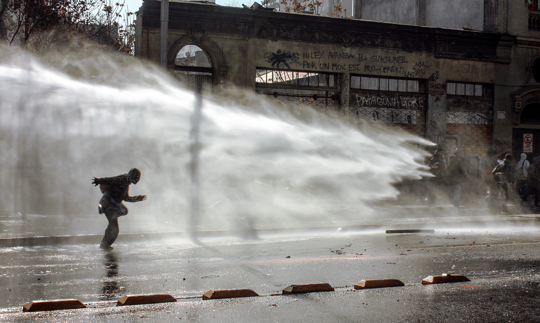 Student's March, police used water cannon against the student protesters in Chile.