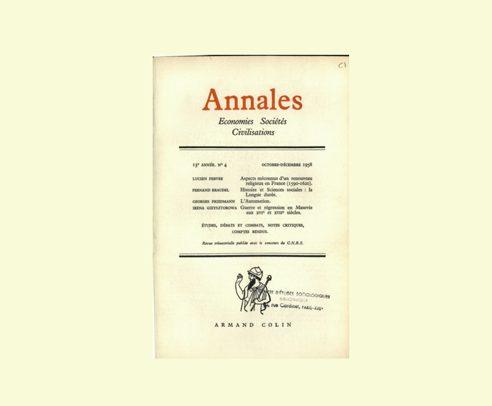 Couverture de la revue Annales. Économies, Sociétés, Civilisations. 1958